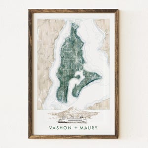 VASHON MAURY Island Washington Handgezeichnete Kunst Karte (Kunstdruck) South Sound Makler Umzug Hochzeitsgeschenk Heimatstadt Wand Dekor Puget Sound Fähre