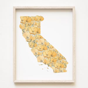 CALIFORNI staat bloem kaart aquarel California Poppy (Art Print) kaart muur afstuderen huwelijksverjaardag makelaar verhuiscadeau westkust