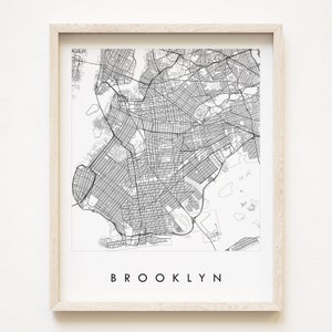 Carte de BROOKLYN, plan des rues de NEW YORK, dessin en noir et blanc (impression d'art) Anniversaire de mariage, cadeau de déménagement, carte murale, voyage, décoration locale