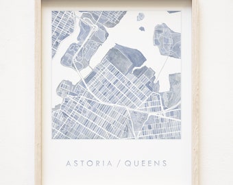 ASTORIA Queens Map Watercolor Print New York City Map Block Plan (Art Print) Wedding Realtor Moving Gift Decor Wall Art