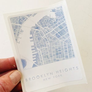 Pegatina de mapa de acuarela de BROOKLYN HEIGHTS Mapa de la ciudad de Nueva York Plano de bloques Portátil Botella de agua Recuerdo de boda Swag Agente inmobiliario Regalo de mudanza
