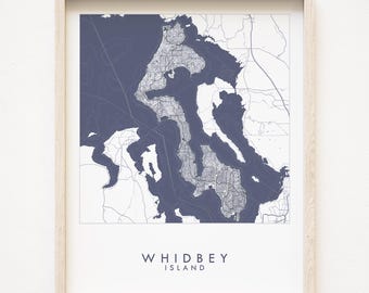 WHIDBEY ISLAND Map Hand Drawn Street Map WASHINGTON City Map Drawing Blueprint Style (Art Print) Wedding Moving Gift Vacation Rental Decor