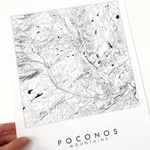 POCONOS Mountains Hand Drawn Map Street Map Pennsylvania Topographic ...