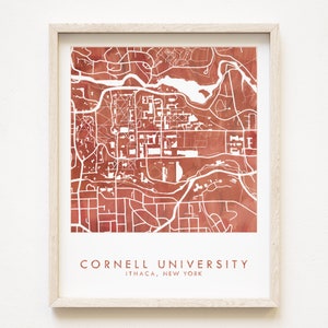 CORNELL Universitäts-Campus in Aquarell, Karte (Kunstdruck) ITHACA New York Town and Apparel Universitätsplan Abschlussgeschenk Collegiate Dekor College