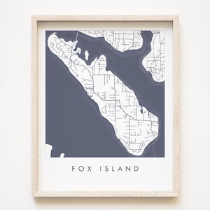FOX ISLAND kaart handgetekende stratenplan WASHINGTON stadskaart tekening blauwdruk stijl (Art Print) bruiloft verplaatsen cadeau vakantie verhuur decor