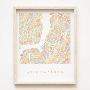 WILLIAMSBURG Brooklyn Pride Rainbow Map Acuarela Wash Map Print GREENPOINT (Ilustración artística) Regalo de aniversario de boda de agente inmobiliario de Nueva York Viaje