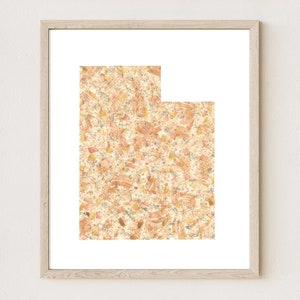 Carte de l'État de l'UTAH, tissu urbain, peinture texturée à l'aquarelle USA (impression d'art) carte murale remise des diplômes anniversaire de mariage cadeau agent immobilier