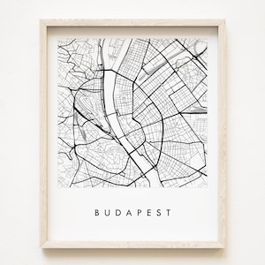 BOEDAPEST kaart handgetekende stratenplan HONGARIJE stadskaart tekening zwart-wit (kunstafdruk) huwelijksverjaardag cadeau Europese reizen afdrukken