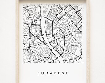 BUDAPEST Map Hand Drawn Street Map HUNGARY City Map Drawing Black and White (Art Print) Wedding Anniversary Gift European Travel Print