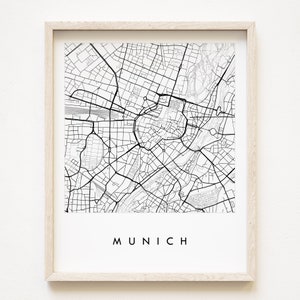 MNCHEN kaart handgetekende stratenplan afdrukken DUITSLAND stadsplattegrond (kunstafdruk) reisdecor afstuderen huwelijksverjaardag cadeau Europese kaart muur