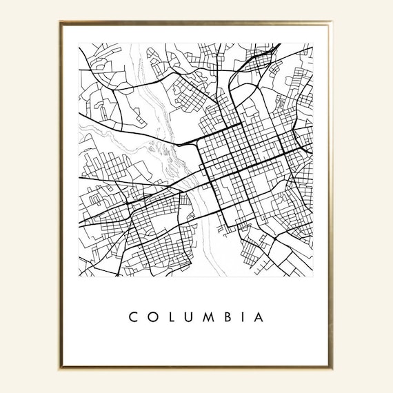 COLUMBIA Map Street Map South Carolina City Map Drawing Black Etsy