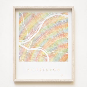 Mapa del arco iris del Orgullo de PITTSBURGH Mapa de lavado de acuarela Imprimir Plan de bloques de la ciudad (Impresión artística) Regalo de agente inmobiliario de aniversario de boda de graduación de Pensilvania