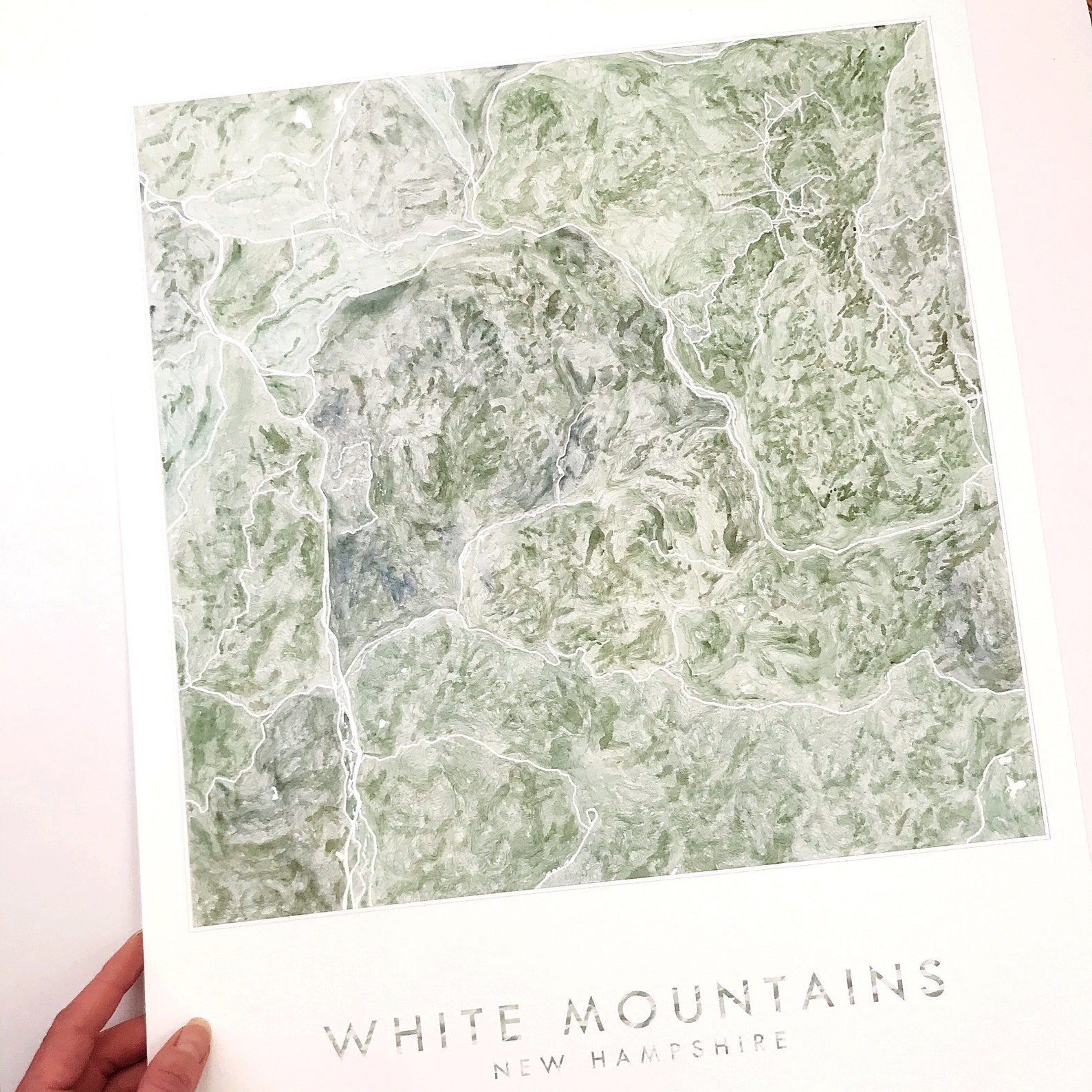 WHITE MOUNTAINS Map Topographical Watercolor (art Print) New Hampshire ...