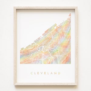 Mapa del arco iris del Orgullo de CLEVELAND, Mapa de lavado de acuarela, Plan de bloque de ciudad impreso (Impresión artística), Graduación de Ohio, Boda, Cuyahoga, Regalo de agente inmobiliario, Viaje