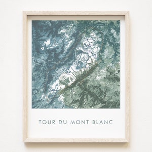 Tour du MONT BLANC France Italie Suisse Carte topographique aquarelle peinte dessinée à la main (impression d'art) Randonneur sur le sentier des Alpes Remise des diplômes Mariage