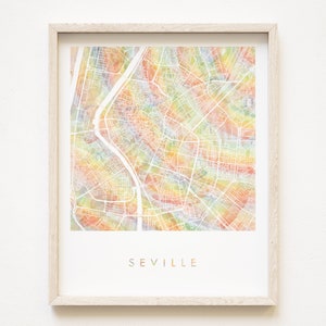 SEVILLA Pride Regenbogen Landkarte Aquarell Wash Map Print Queer City Block Plan (Kunstdruck) Spanien Travel Art Map Wall Hochzeitstag Geschenk