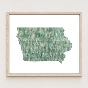 Carte de l'État de l'IOWA, tissu urbain, texture aquarelle, peinture (impression d'art) carte murale, remise des diplômes, anniversaire de mariage, agent immobilier, déménagement, cadeau