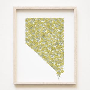Carte florale de l'état du NEVADA, fleur d'armoise aquarelle (impression d'art) carte murale remise des diplômes mariage agent immobilier cadeau de déménagement carte florale fleurs sauvages