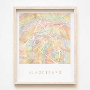 BLACKSBURG Orgullo Arco Iris Mapa Acuarela Lavado Mapa Imprimir City Block Plan (Impresión de arte) Virginia Tech Graduación Aniversario de bodas Regalo de agente inmobiliario