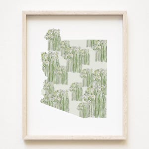 Fleur de l'État de l'ARIZONA aquarelle Cactus Saguaro Blossom (impression d'art) Carte murale ASU Remise des diplômes Mariage Agent immobilier Cadeau de déménagement Sud-ouest