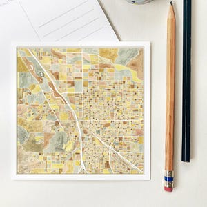 Mapa de acuarela de TUCSON TARJETA POSTAL Mapa de la ciudad de Arizona Plano de manzana Boda Agente inmobiliario Graduación Mudanza Regalo Amigo por correspondencia Palo Verde Postcrosser