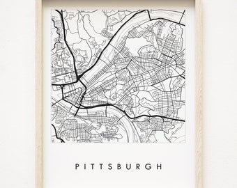 ピッツバーグ地図　市街地図　ペンシルベニア州　都市地図　白黒イラスト（アートプリント）