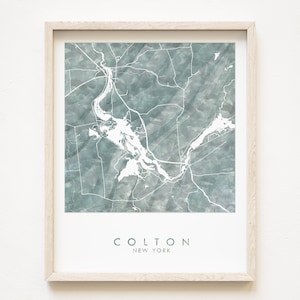 COLTON New York carte lavis aquarelle (impression d'art) agent immobilier de mariage cadeau de déménagement Adirondacks St Lawrence County Raquette River NNY