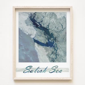 SALISH SEA Map (Art Print - no text) Pacific Northwest Coast British Columbia Canada Washington USA Puget Sound Strait Georgia Juan de Fuca