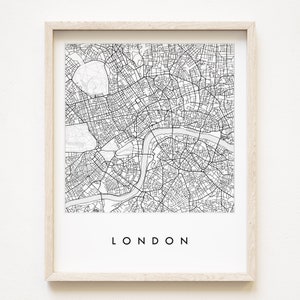 LONDEN kaart handgetekende stratenplan ENGELAND VK stadskaart tekening zwart-wit (kunstafdruk) huwelijksverjaardag cadeau muur decor reizen afdrukken