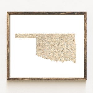 Carte de l'état de l'OKLAHOMA, tissu urbain, peinture texturée à l'aquarelle États-Unis (impression d'art) carte murale remise des diplômes anniversaire de mariage cadeau agent immobilier