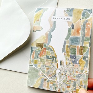 ColorFULL OLYMPIA aquarel kaart dank u kaart gevouwen wenskaart Washington City Map makelaar Bedankt bewegende leraar geschenk Penpal