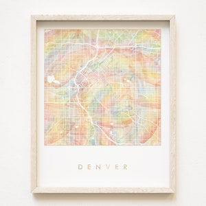 Mapa del arco iris del orgullo de DENVER Mapa de lavado de acuarela Impresión Queer City Block Plan (Impresión artística) Regalo de agente inmobiliario de graduación de Colorado Aniversario de bodas