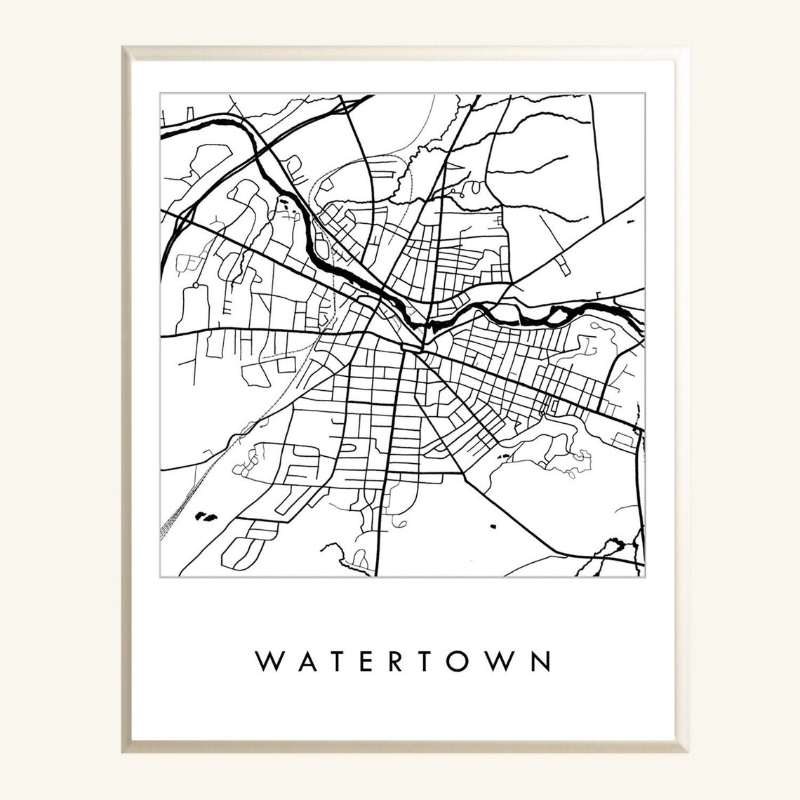 WATERTOWN New York Map Hand Drawn Street Map Drawing Black and Etsy