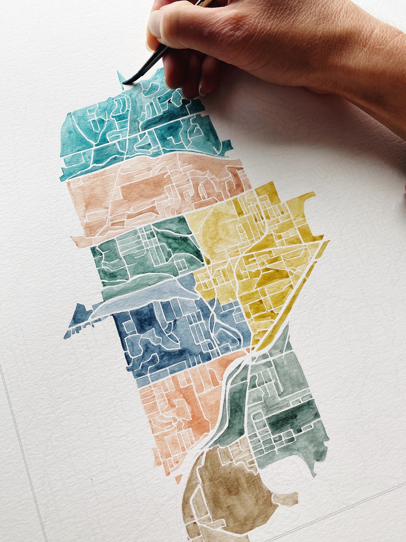 SOUTHWEST Portland Neighborhood Map Colorful Watercolor Print OREGON ...