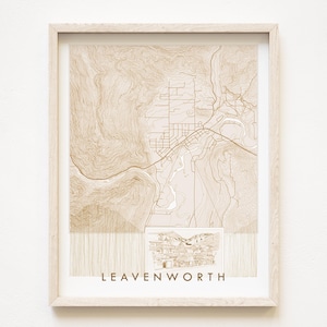 LEAVENWORTH kaart handgetekende topografische kaart WASHINGTON kaart tekening (Art Print) Beierse architectuur reizen souvenir verhuur decor Home cadeau