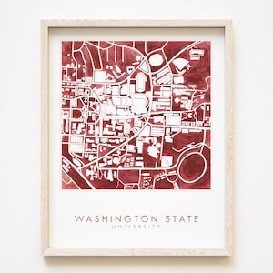 Washington State Universität WSU Gelände handgemalte Aquarell Karte (Kunstdruck) Pullman Universitätsplan Graduierung Geschenk College Dekor Hochzeit