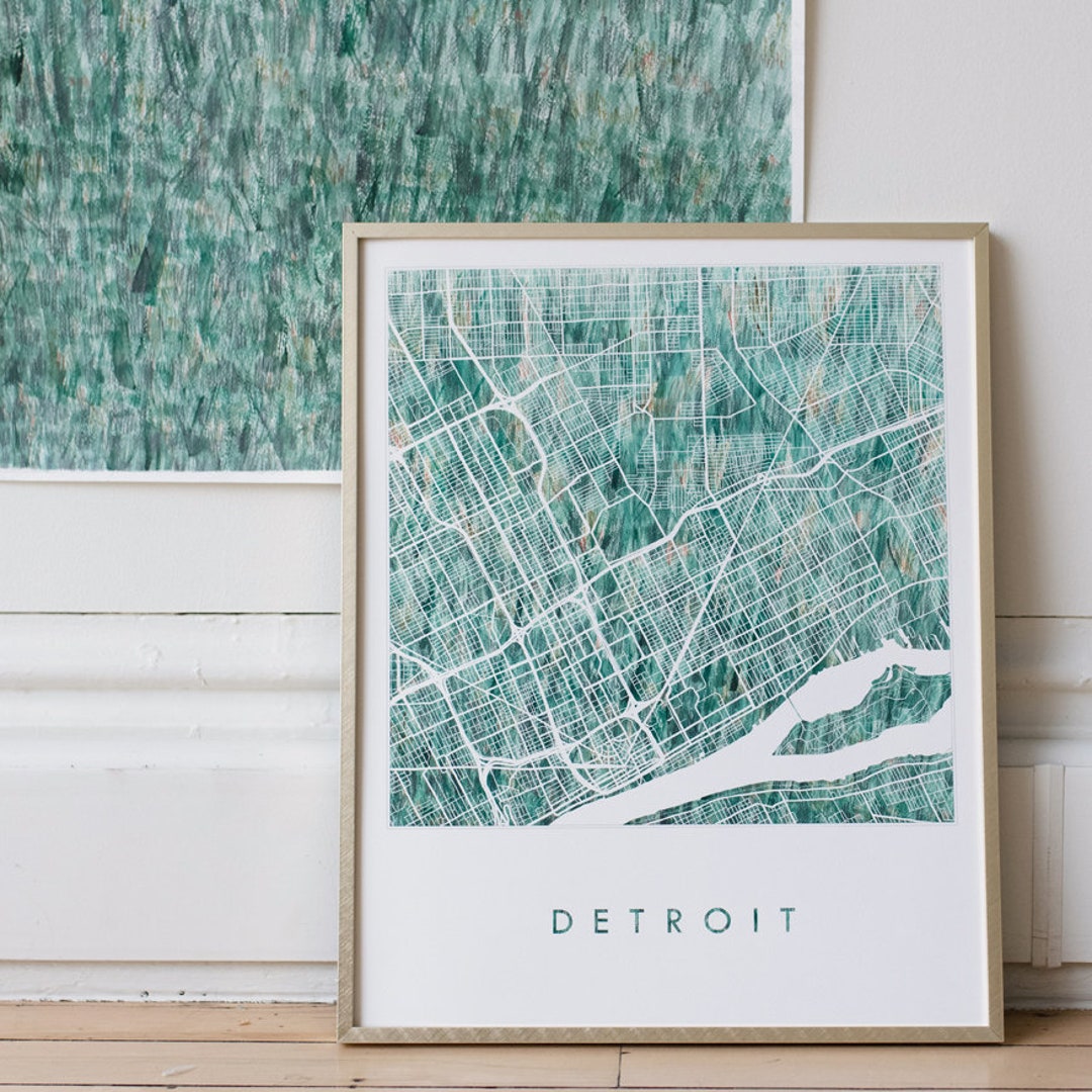 DETROIT Map Urban Fabric Watercolor Texture Painting MICHIGAN City Plan ...