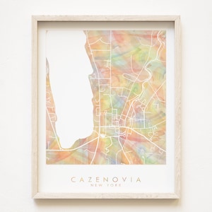 CAZENOVIA Pride Rainbow Map Nueva York Acuarela Wash Map Imprimir City Block Plan (Impresión de arte) Graduación Aniversario de boda Regalo de agente inmobiliario