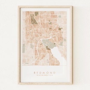 Redmond WASHINGTON Stadt Karte Aquarell Wash (Kunstdruck) Umzug Makramee Hochzeit Geschenk Map Wand Sammamish