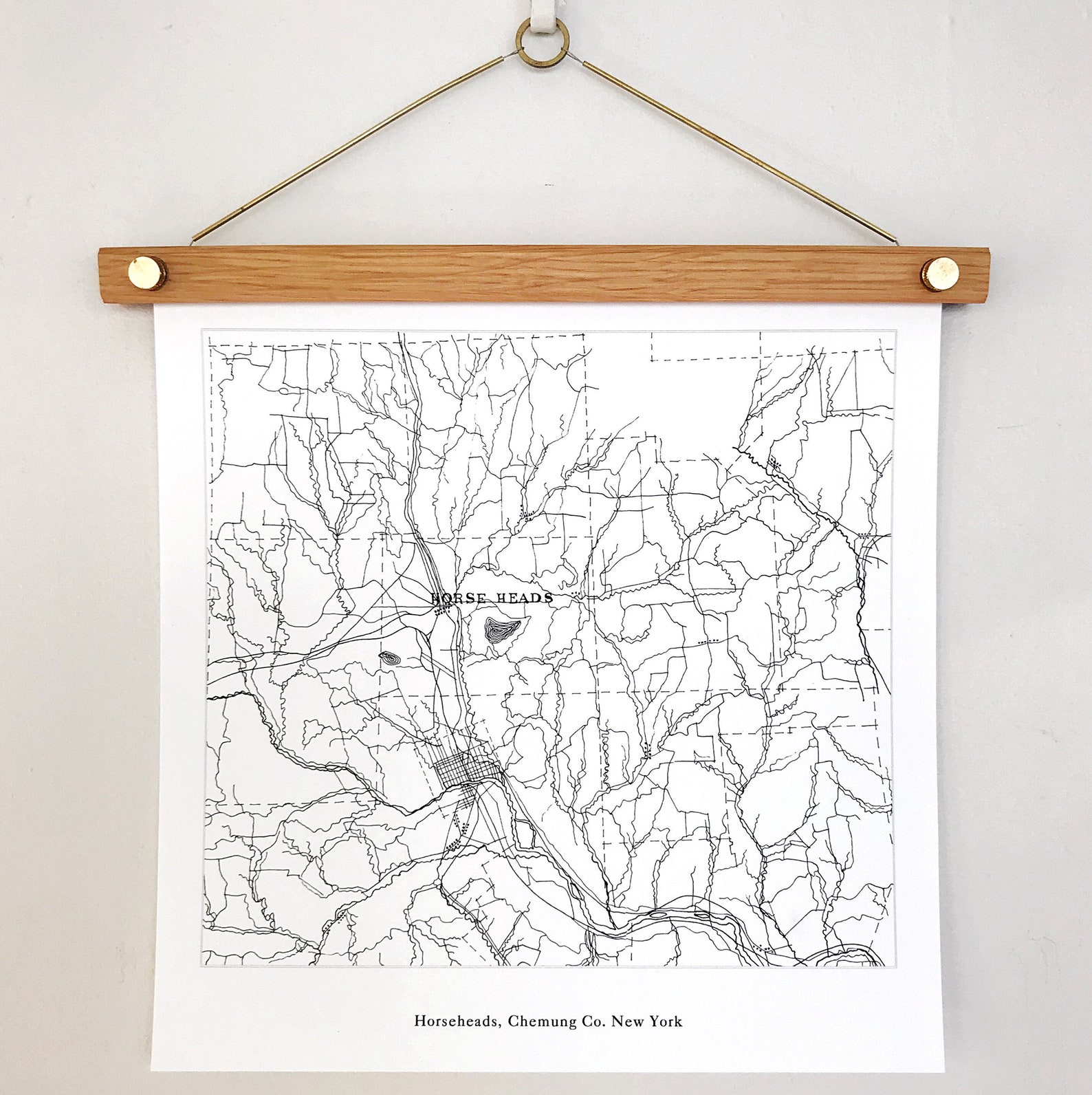 HORSEHEADS New York Map Drawing Black and White Art Print Etsy