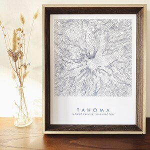 Tahoma Mount Rainier WASHINGTON handgetekende topografische kaart tekening (Art Print) Trail Hiker Mountain afstuderen bruiloft PNW avonturier kaart