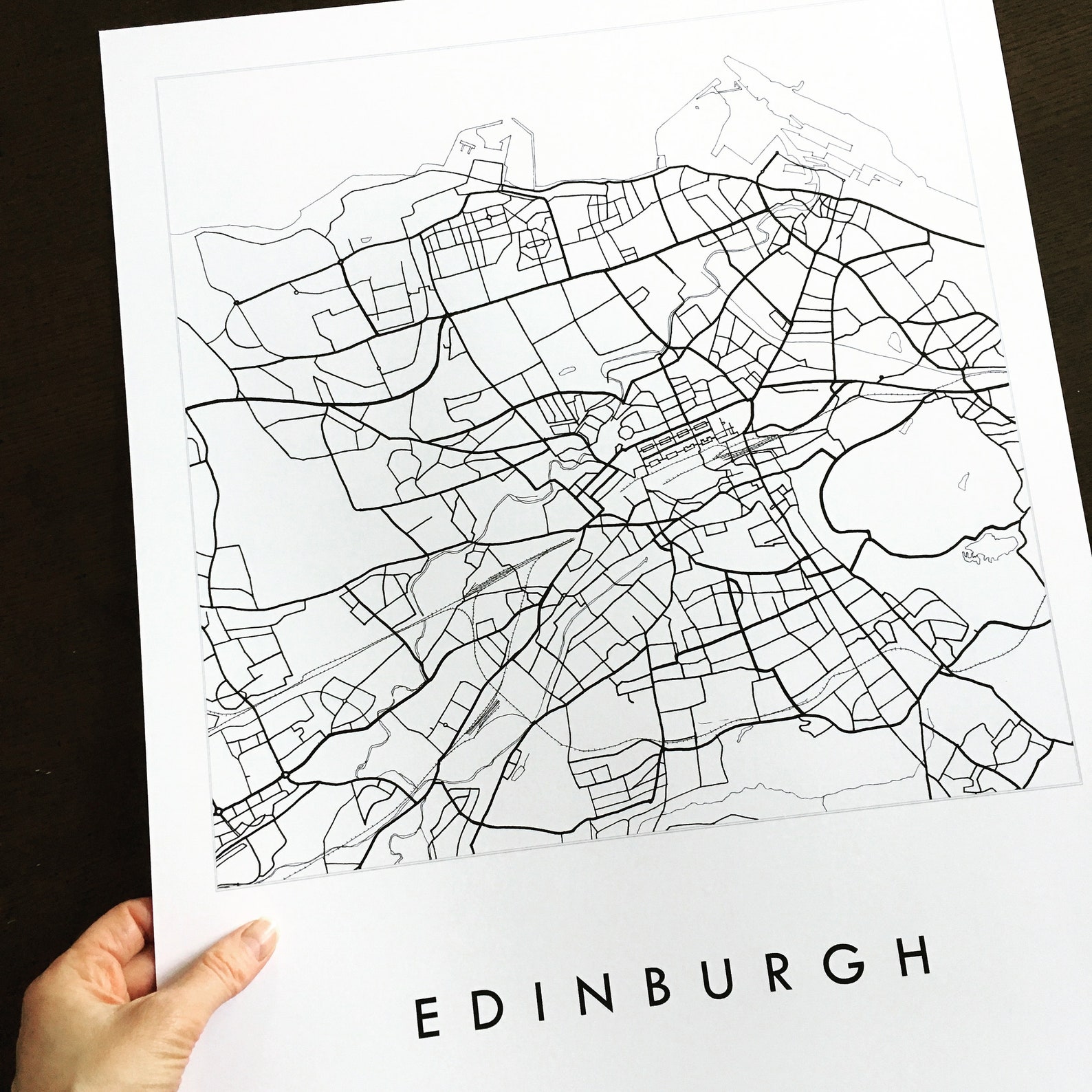 EDINBURGH Map Hand Drawn Street Map SCOTLAND City Map Drawing Black and ...
