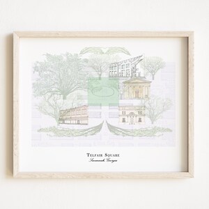 Mapa de SAVANNAH cuadrado de TELFAIR n.º 7 (impresión artística) Mapa de la ciudad histórica Arquitectura Savannah Boda Graduación Agente inmobiliario Regalo de aniversario Georgia
