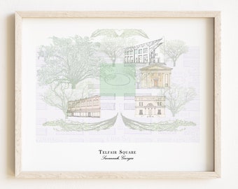 TELFAIR Square SAVANNAH Map No. 7 (Art Print) Historic City Map Architecture Savannah Wedding Graduation Realtor Anniversary Gift Georgia