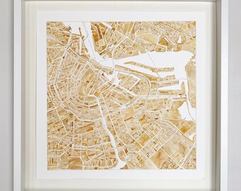 AMSTERDAM Map Watercolor City Block Plan (Original Watercolor) Netherlands Map Wedding Gift Anniversary Graduation European Travel Art