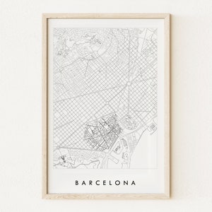 BARCELONA Map Straßen Karte SPANIEN Stadt Karte Zeichnung Schwarz Weiss (Kunstdruck) Hochzeit Jahrestag Geschenk Mittelmeer Europa Reise Wanddeko