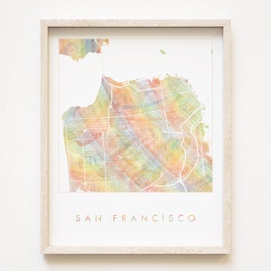 Mapa del arco iris del orgullo de SAN FRANCISCO, Impresión de mapa de acuarela, Plan de bloque de ciudad queer (Impresión artística), Regalo de aniversario de boda de graduación de California, Viaje