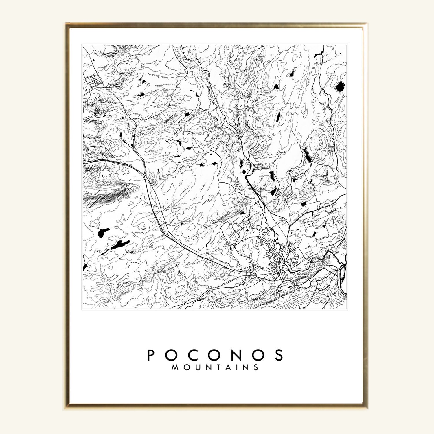 POCONOS Mountains Hand Drawn Map Street Map Pennsylvania | Etsy