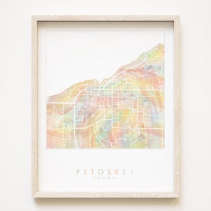 PETOSKEY Pride Rainbow Map Acuarela Wash Map Print City Block Plan (Art Print) Michigan Graduación Aniversario de bodas Regalo Viaje