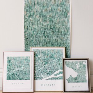 DETROIT Map Urban Fabric Watercolor Texture Painting MICHIGAN City Plan ...